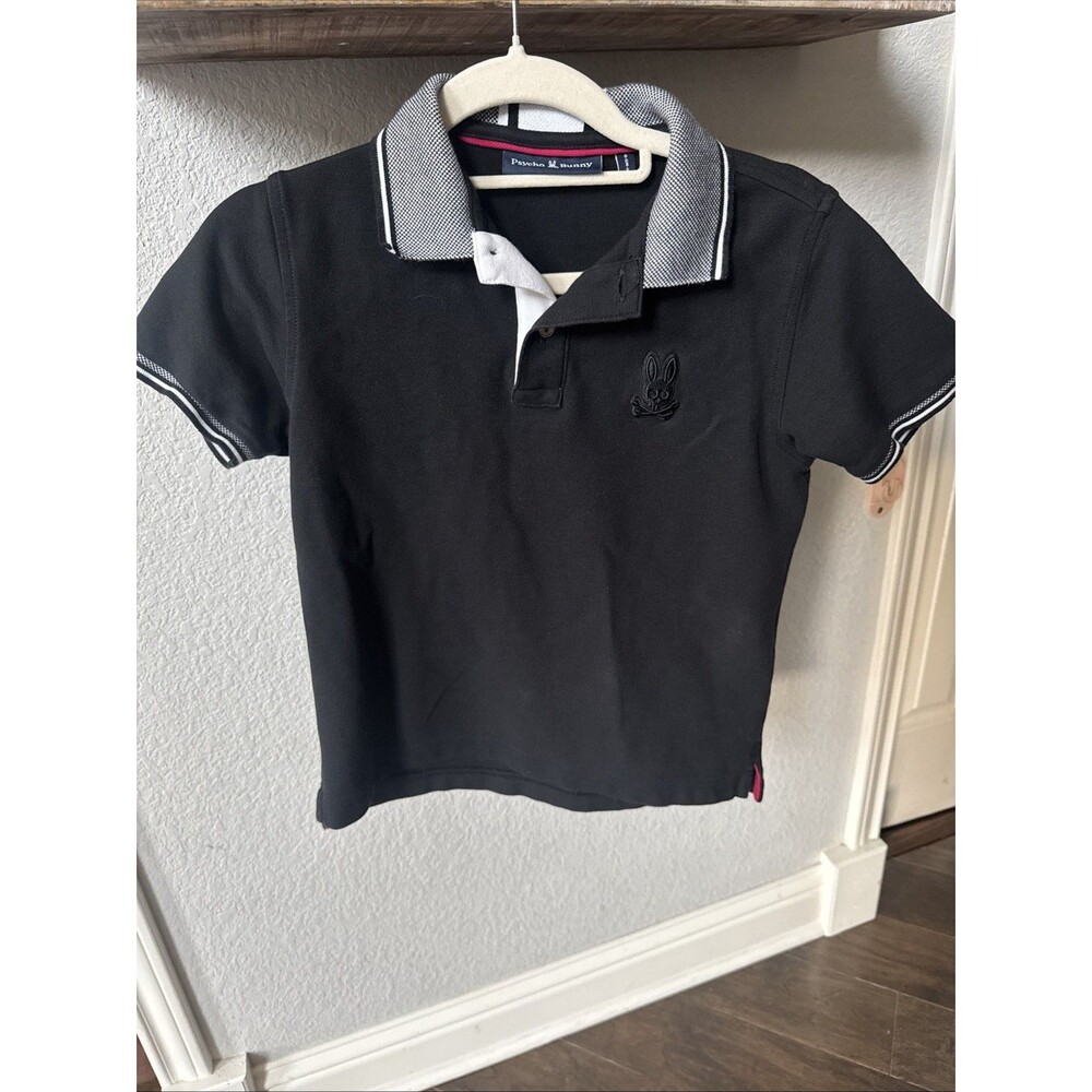 Psycho Bunny Black Polo Shirt Cotton Pima Logo White Trim Size M 10 12